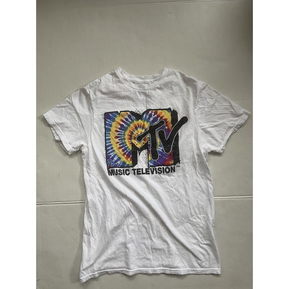 MTV Shirt Tie Dye Logo‎ Size Small Mens White Short Sleeve Music Television